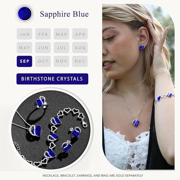 Leafael‎ Infinity Love Heart Birthstone Crystal Stud Earrings for Women, Silver - Picture 4 of 4
